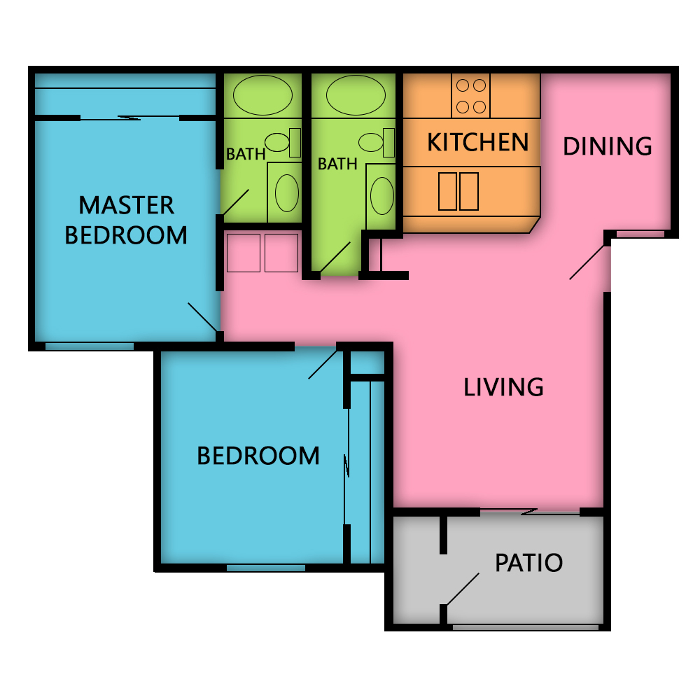 This image is the visual schematic floorplan representation of The Lanai at Silver Palms Apartments.