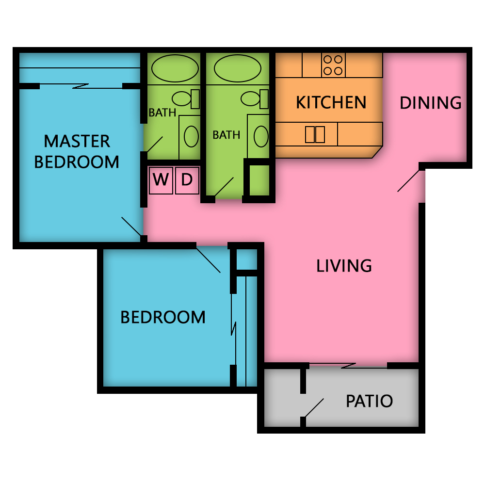 This image is the visual schematic floorplan representation of The Oahu at Silver Palms Apartments.