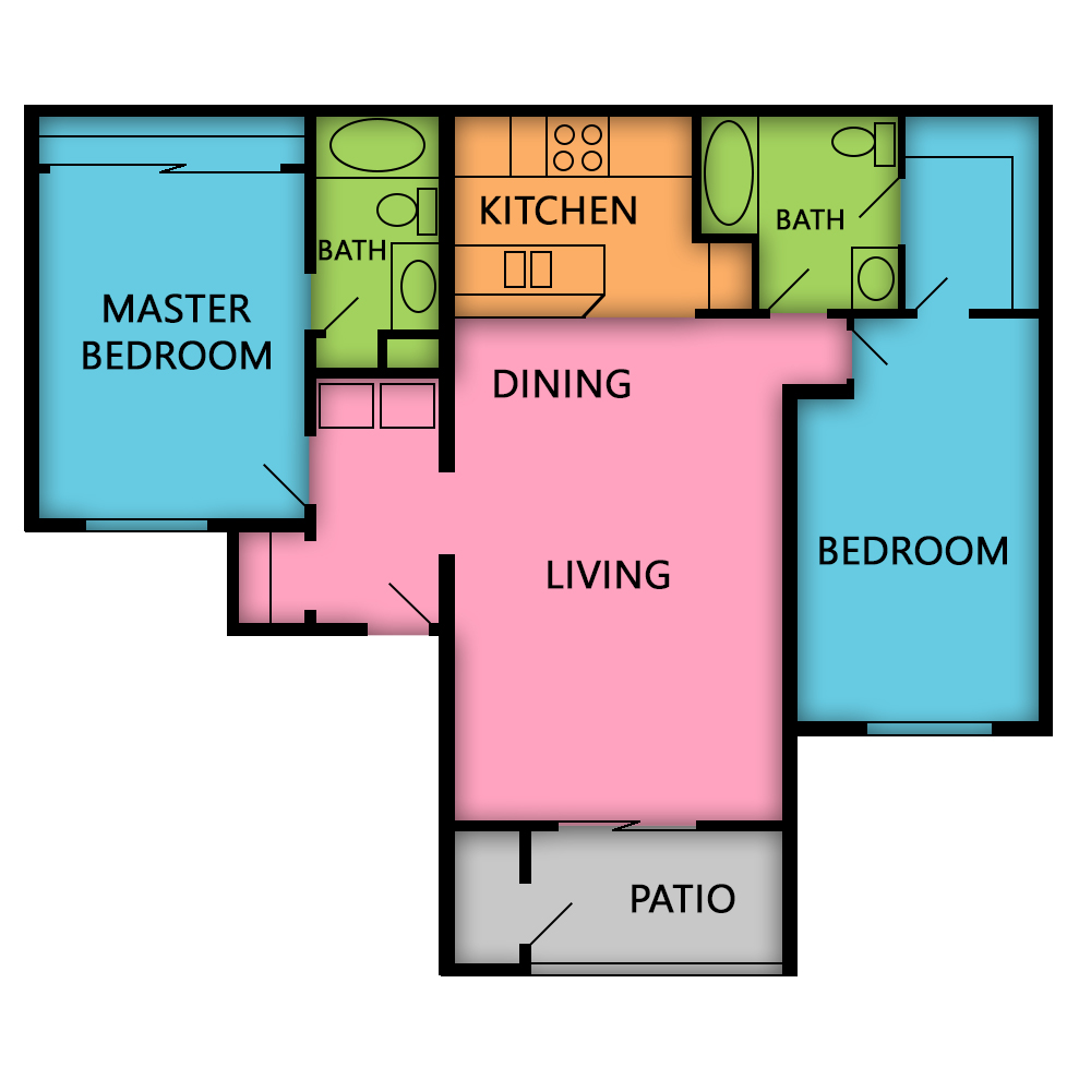 This image is the visual schematic floorplan representation of The Maui at Silver Palms Apartments.